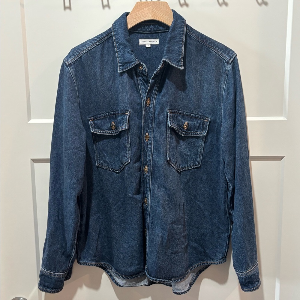 Good American Dark Blue Denim Button-Down Shirt/Shacket